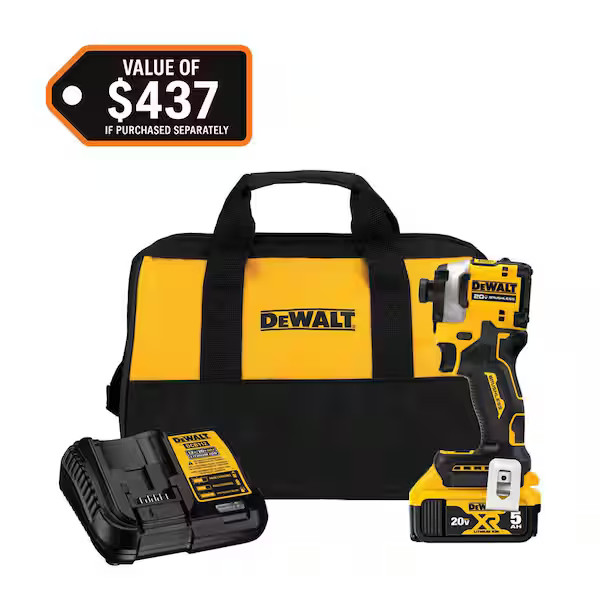 ATOMIC 20V MAX Lithium-Ion Cordless 1/4 in. Brushless Impact Driver Kit, 5 Ah Ba