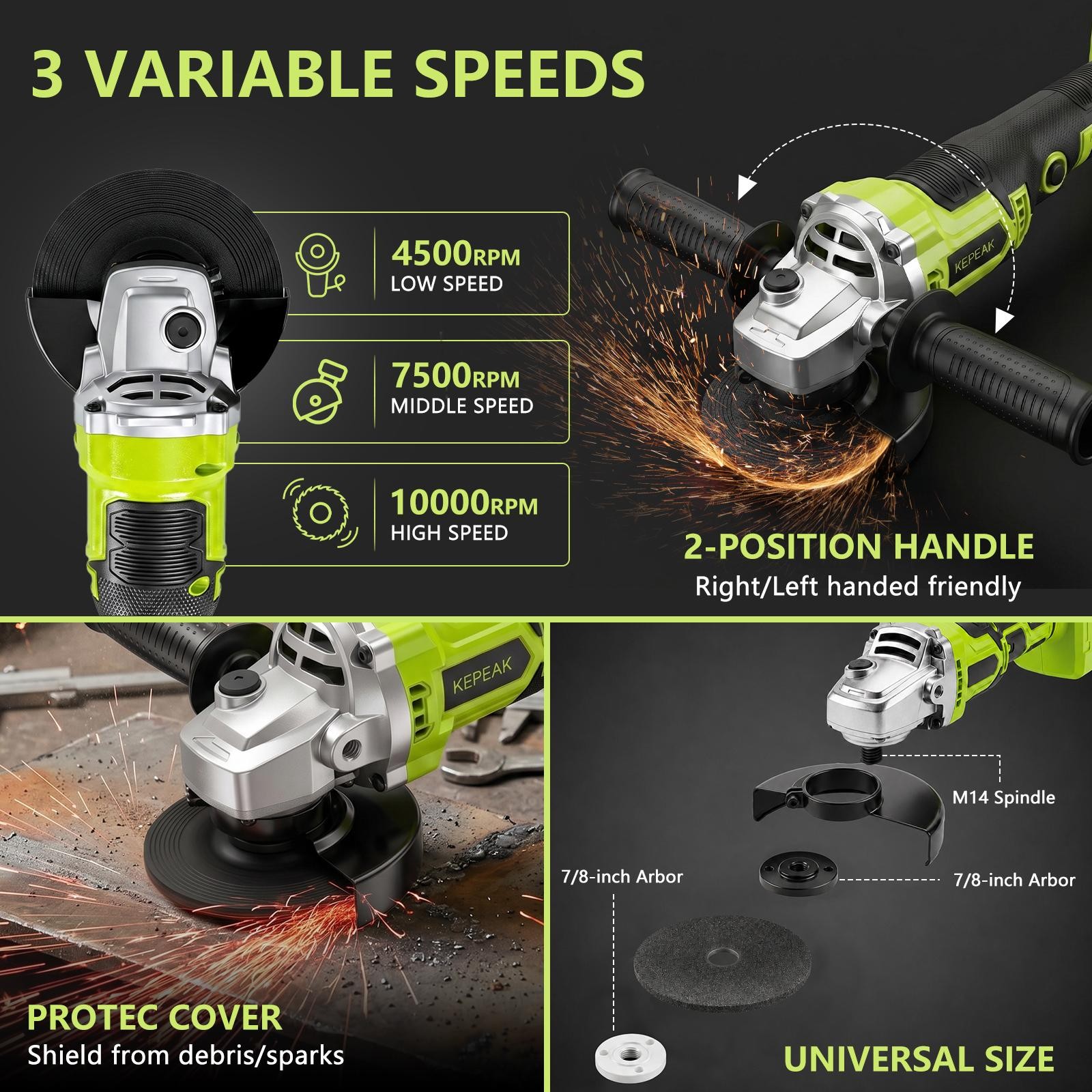 Cordless Angle Grinder Brushless 4-1/2&Prime; Battery Powered Polisher Tool Kit 21V