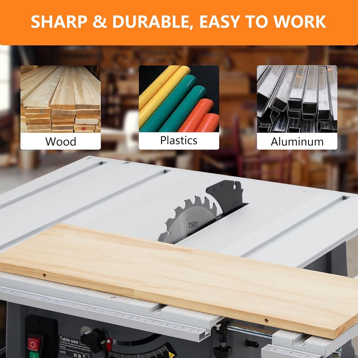 10 Inch Table Saw 5000 RPM 15 Amp, 90° Cross Cut and 45° Bevel Cut Capability