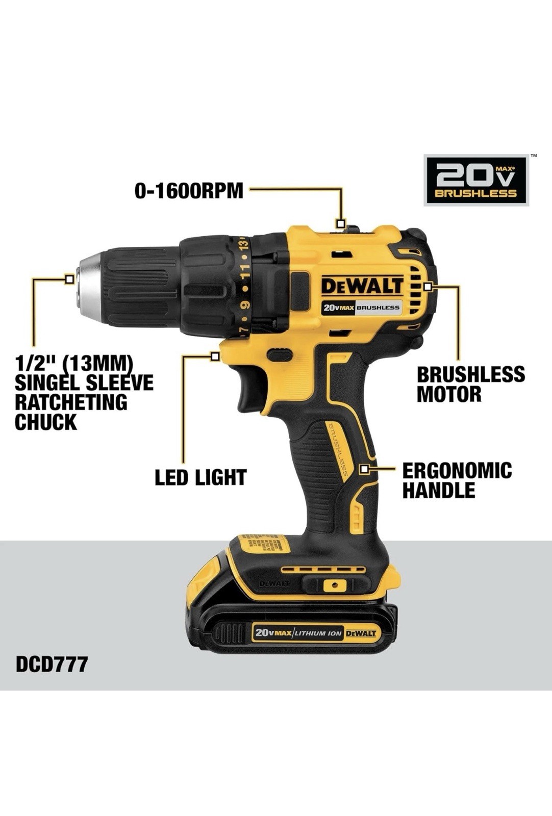DEWALT 20V MAX Cordless Drill Driver Set, Electric Drill, Brushless 1/2 in 2 Spe