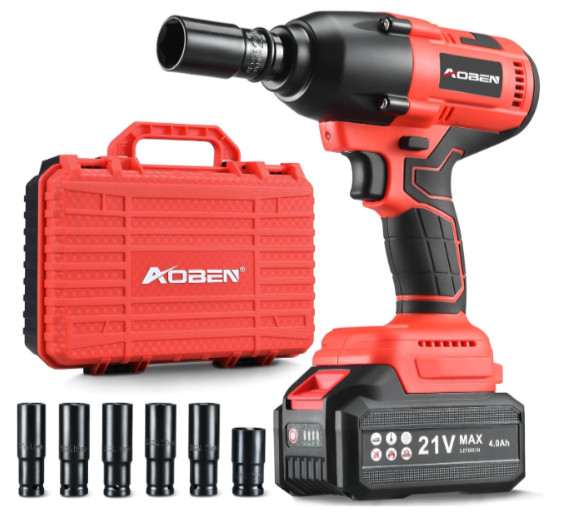 AOBEN 1/2&Prime; Cordless Impact Wrench High Torque Gun with 4.0Ah Battery Case