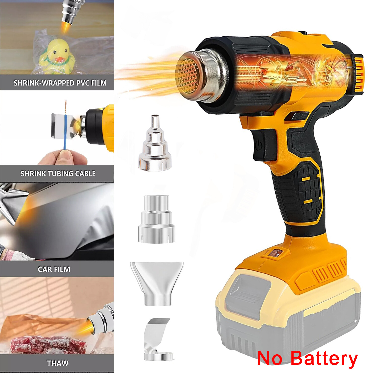 752℉ Cordless Heat Gun for Dewalt 20V Battery Hot Air Gun w/4 Nozzles for Crafts