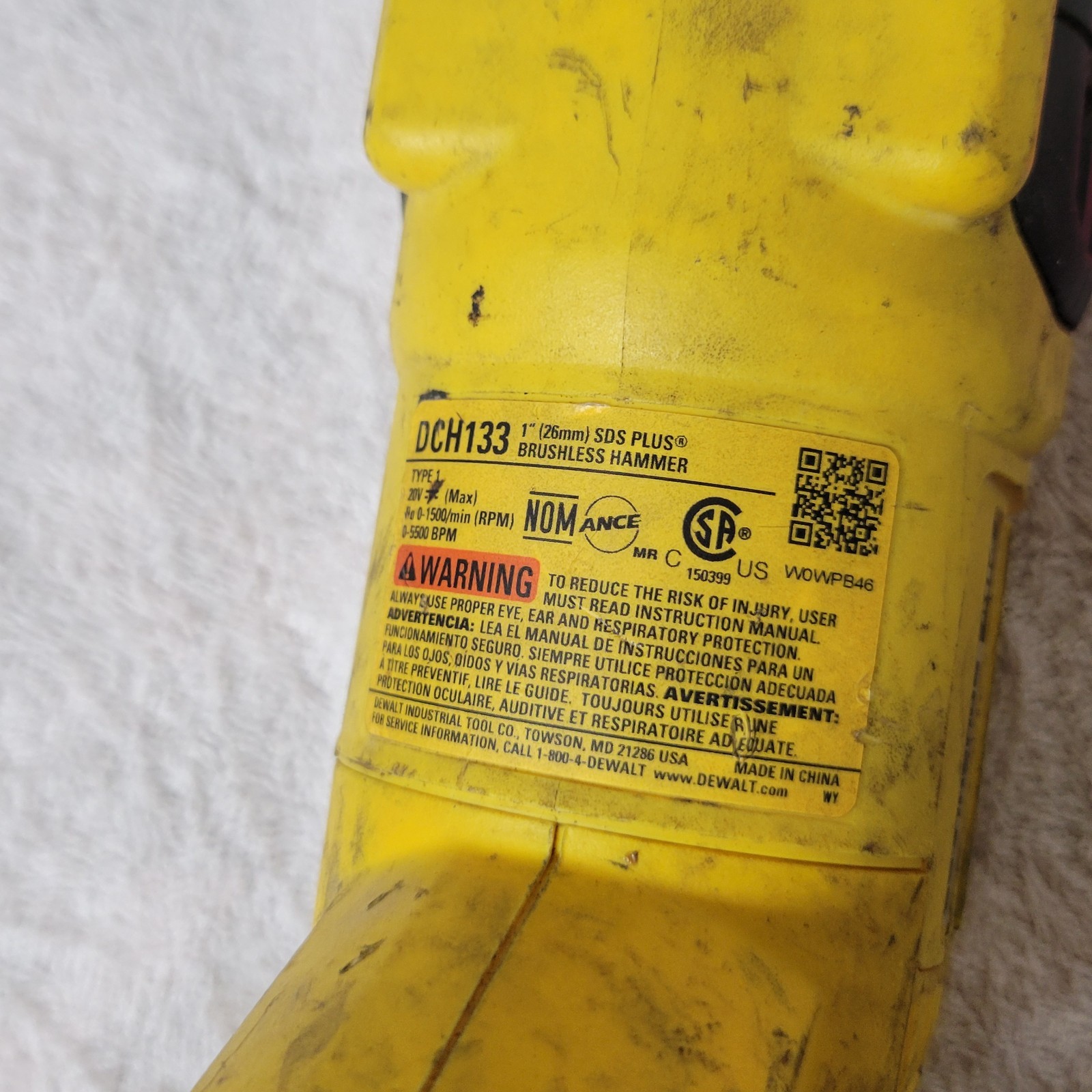 DEWALT DCH133B 20V Max XR Rotary Hammer Drill – FOR PARTS OR REPAIR