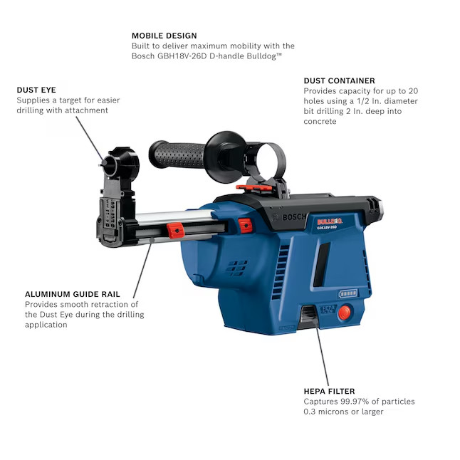 Bosch GDE18V-26D Dust Collector Extractor Bare Tool & Attachments, Carry Bag