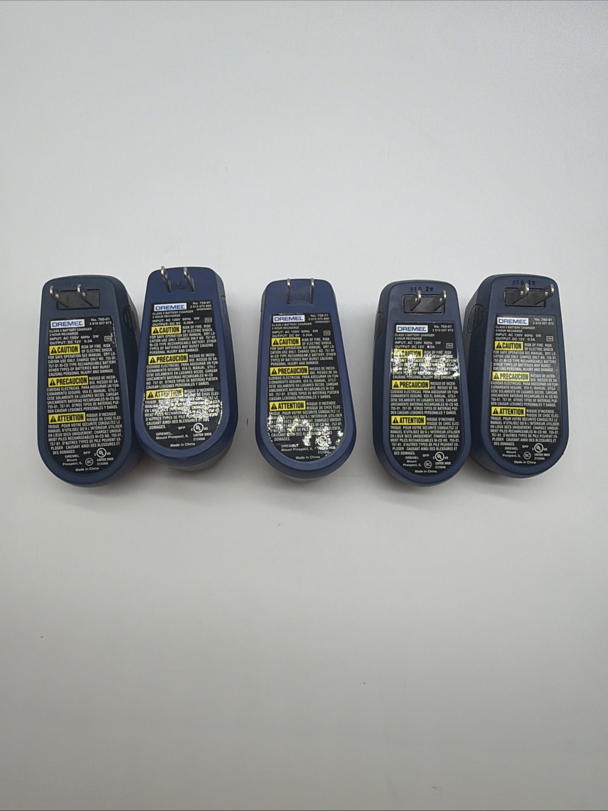 Lot of 5 Dremel Battery Chargers 7.2V and 4.8V/7.2V Untested
