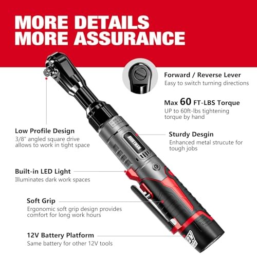 3/8&Prime; Cordless Ratchet Wrench Set, 60FT-LBS(80N.m) Electric Ratchet, 12V Color1