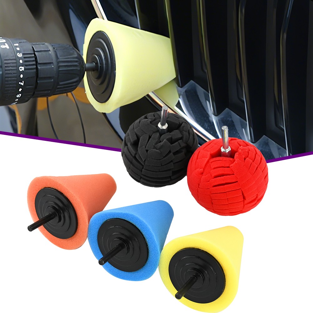 5X Foam Drill Polishing Cone Ball Pads Car Hub Waxing Buffing Wheel Polisher Kit