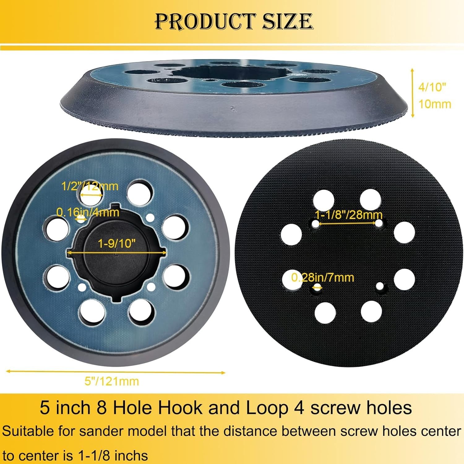 5&Prime; Orbital Sander Pad Replacement 8-Hole 4-Screw for Dewalt DWE64233 N329079