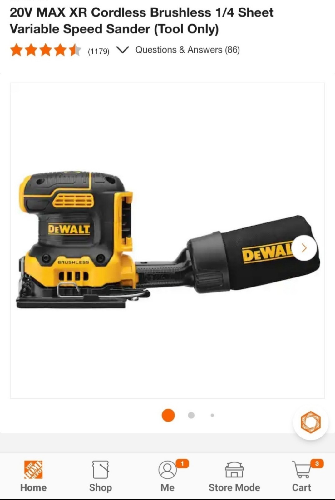 ⭐️NEW⭐️ DeWalt 20V MAX XR 1/4&Prime; Sheet Sander DCW200B