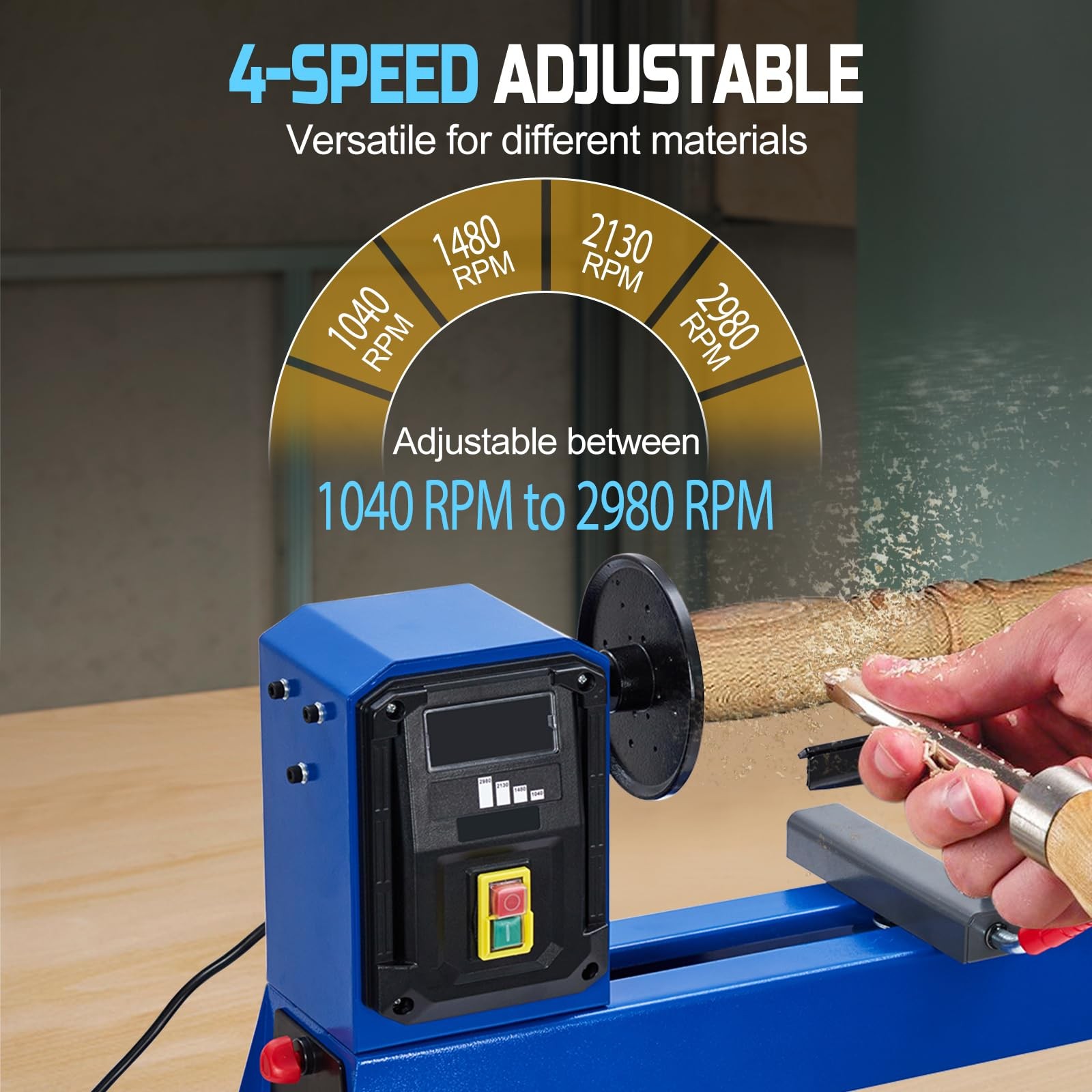 14&Prime; x 20&Prime; Benchtop Wood Lathe Power Wood Lathe 4 Variable Speed 1040-2980 RPM