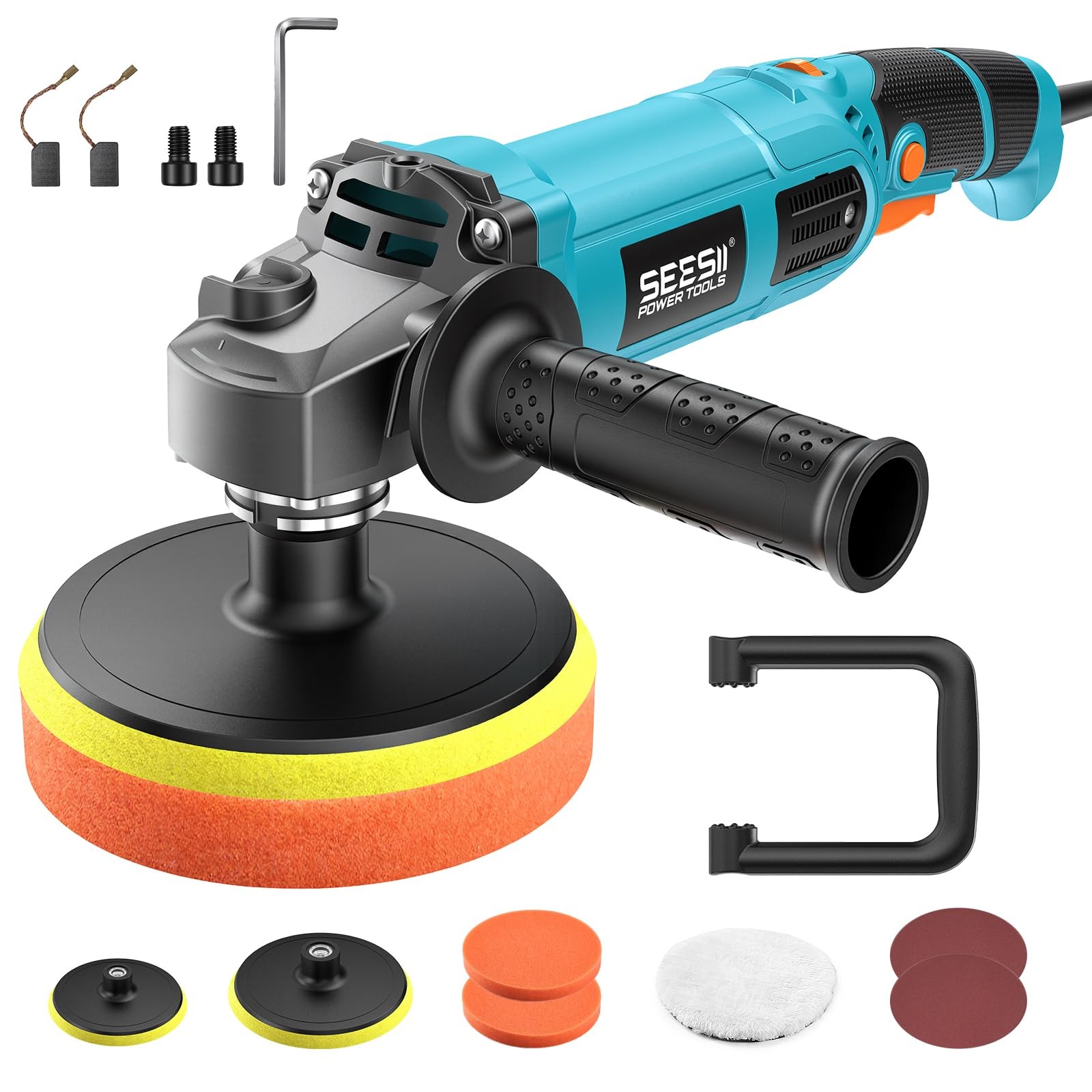 Seesii Car Buffer Polisher 1600W, 7&Prime;/6&Prime; Variable Speed 2056-3600 RPM Blue
