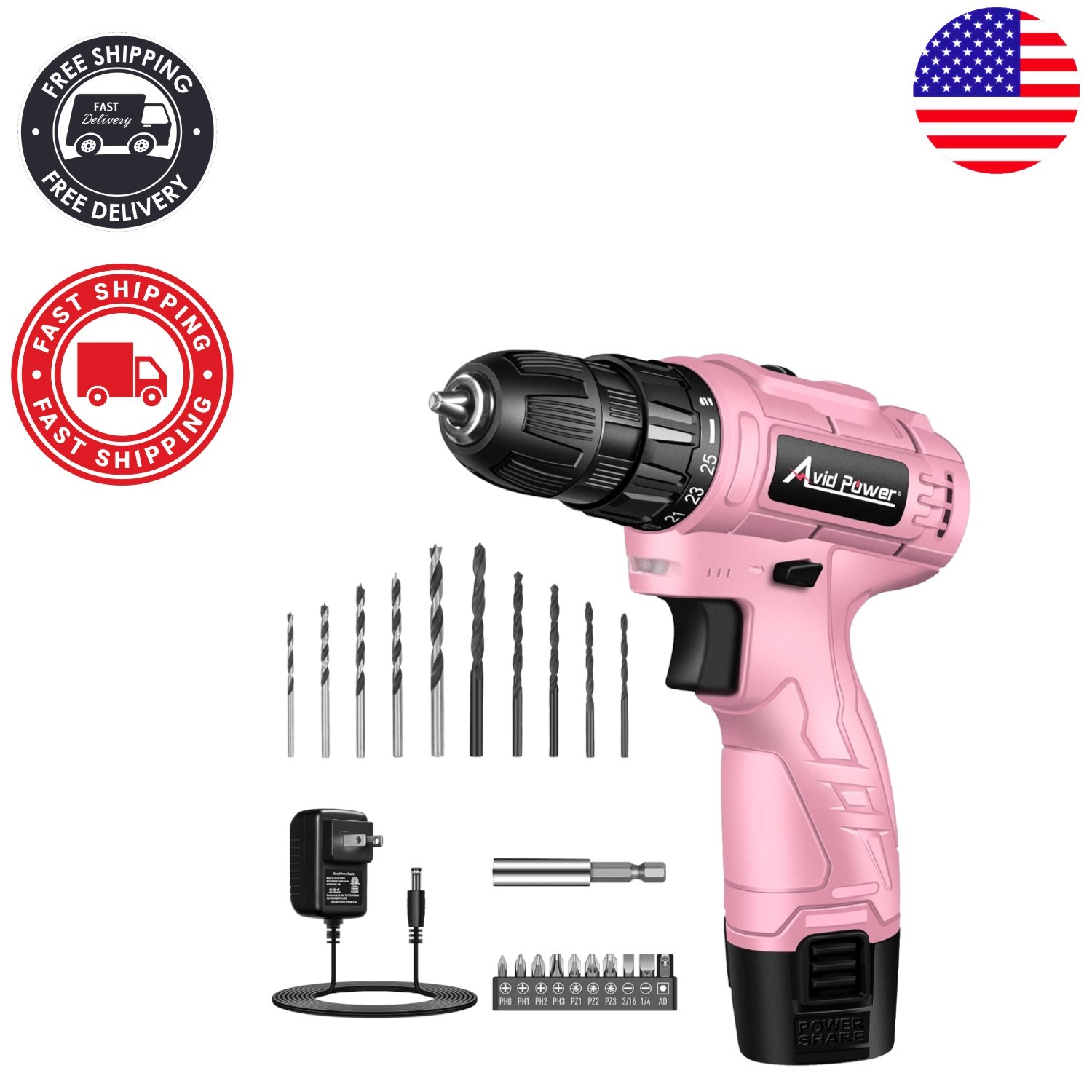 Versatile Pink 12V Cordless Drill: 1400 RPM, Torque Control & 21 Accessories