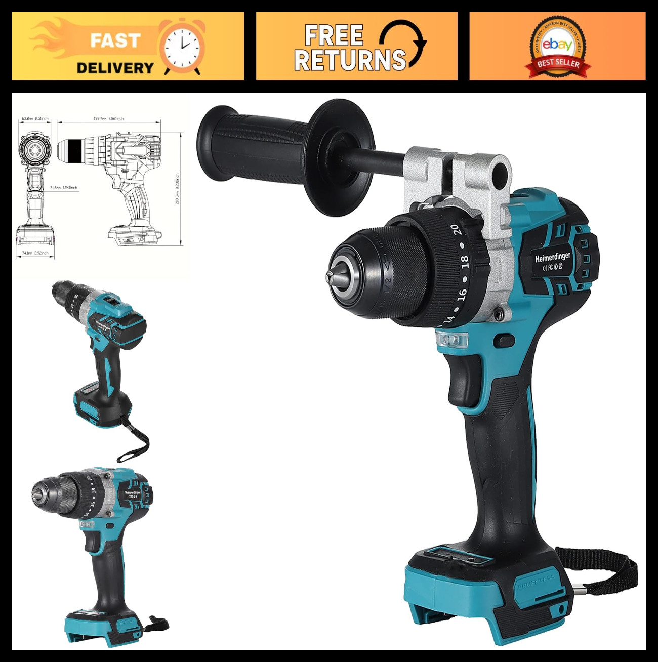 Brushless Cordless Impact Drill 1300 In-lb, 1/2 » Hammer Drill, 2-Speed, 21-Torq