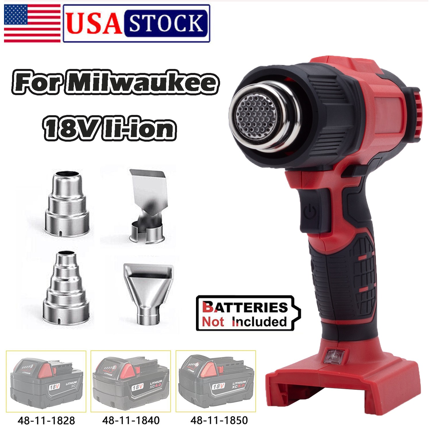 752°F Cordless Heat Gun for Milwaukee 18V Battery 360W Fast Heating W/4 Nozzles