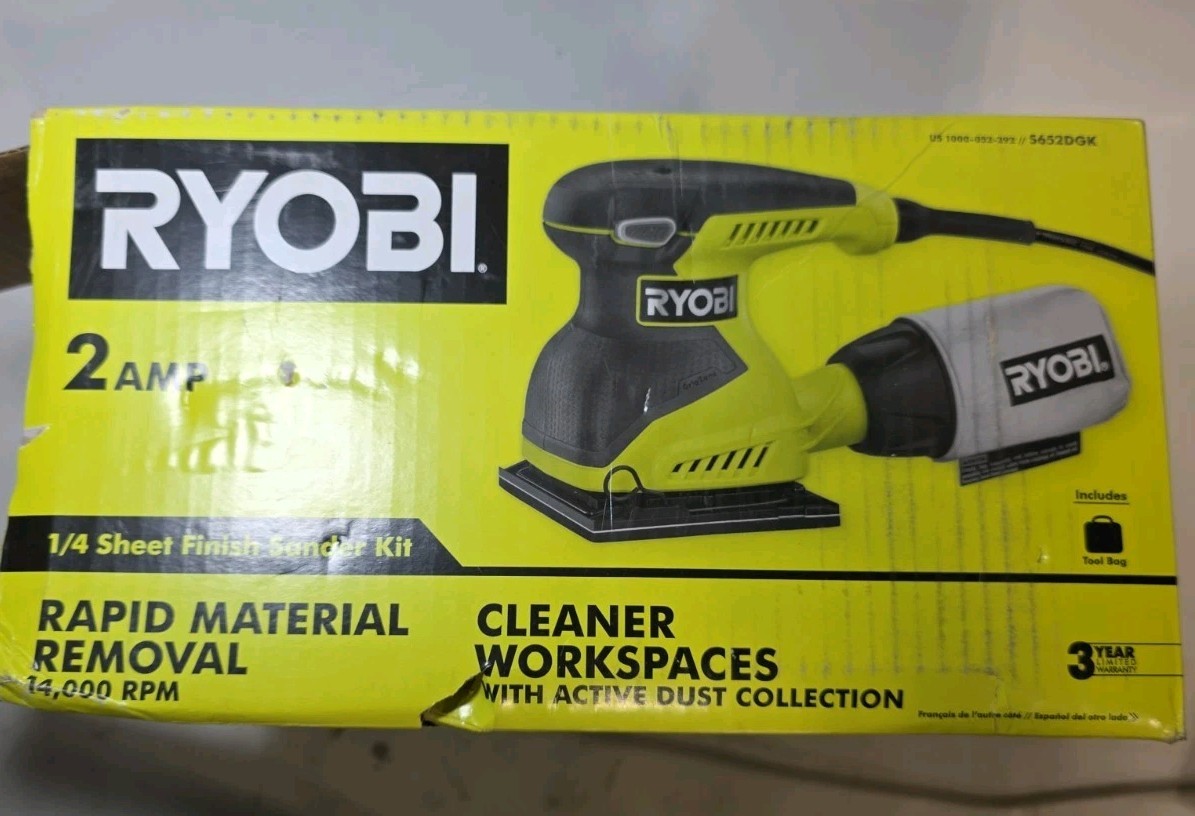 RYOBI S652DGK 2.0 Amp 1/4 Sheet Finish Sander Kit 14,000 RPM w/ Bag Box TESTED