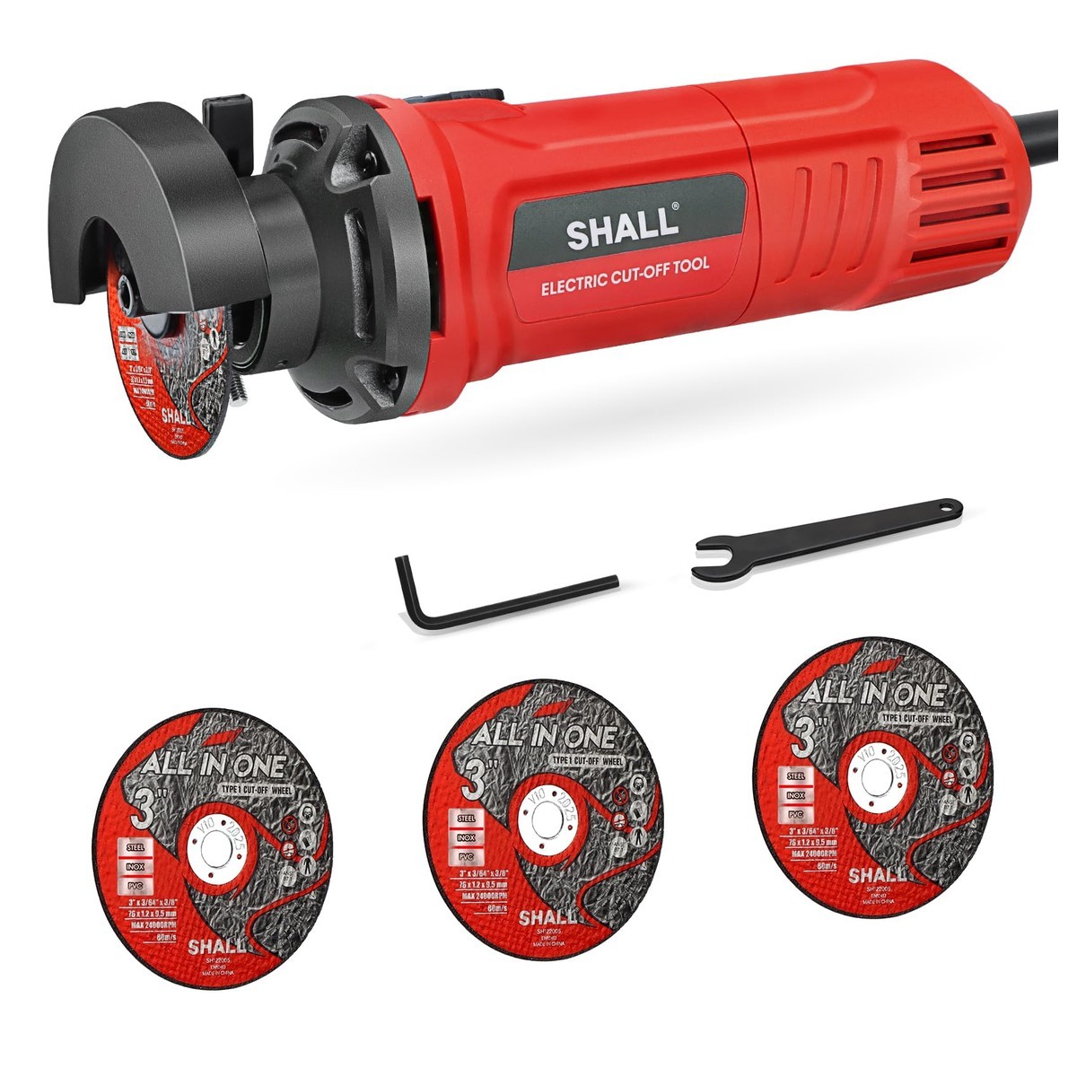 SHALL 3 Inch High-Speed Cut Off Tool 3.5 Amp 3Pcs Wheels 24000RPM Steel Inox