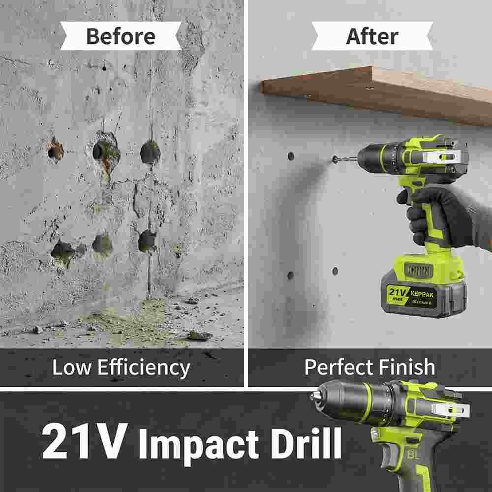 Cordless Brushless Impact Driver Hammer Drill Combo Kit with 2 Battery & Charger