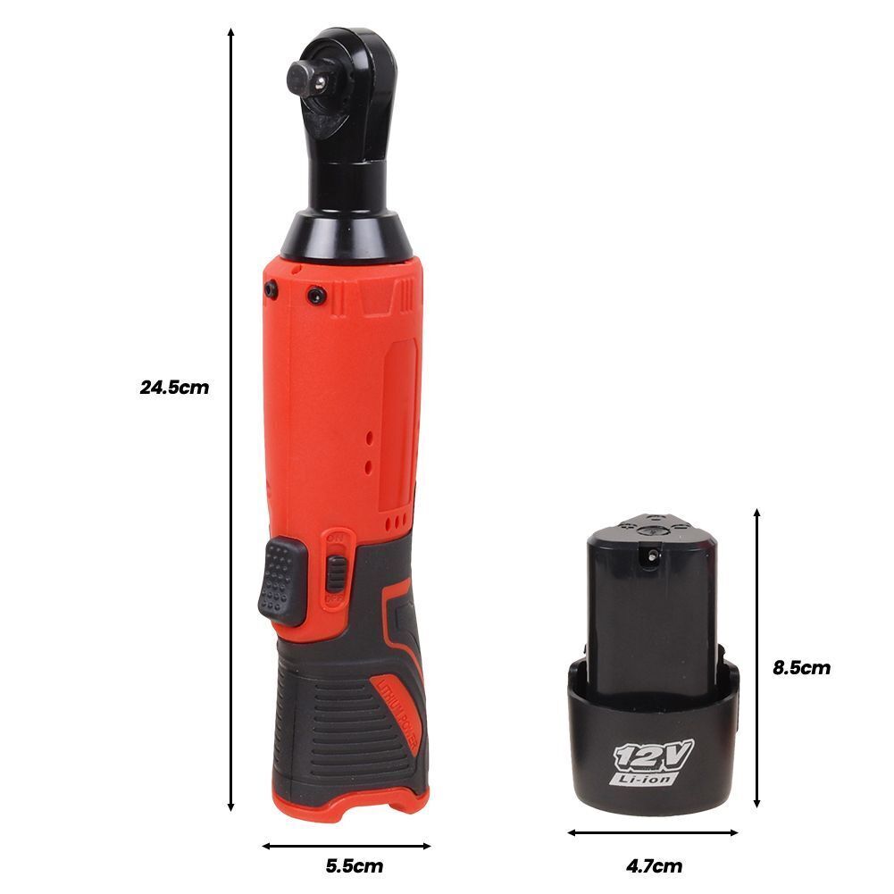 12V 3/8&Prime;&1/4&Prime; Electric Cordless Ratchet Wrench,45 ft-lbs w/ 7 Sockets 2 Battery