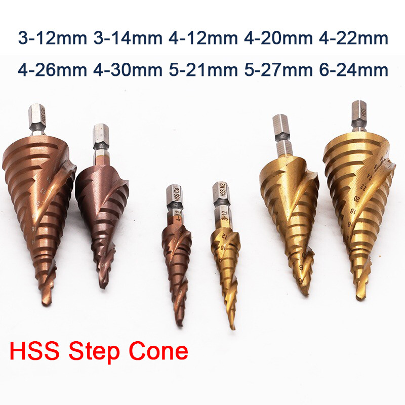 3mm-30mm HSS Spiral Flute Step Cone Drill Metal Hole Cutter Drill Bits Hex Shank