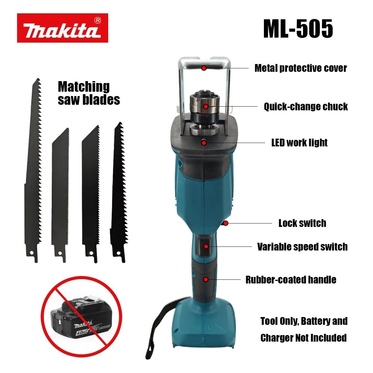 Makita ML-505 18V Brushless Cordless Reciprocating Saw Electric Power Tool Porta