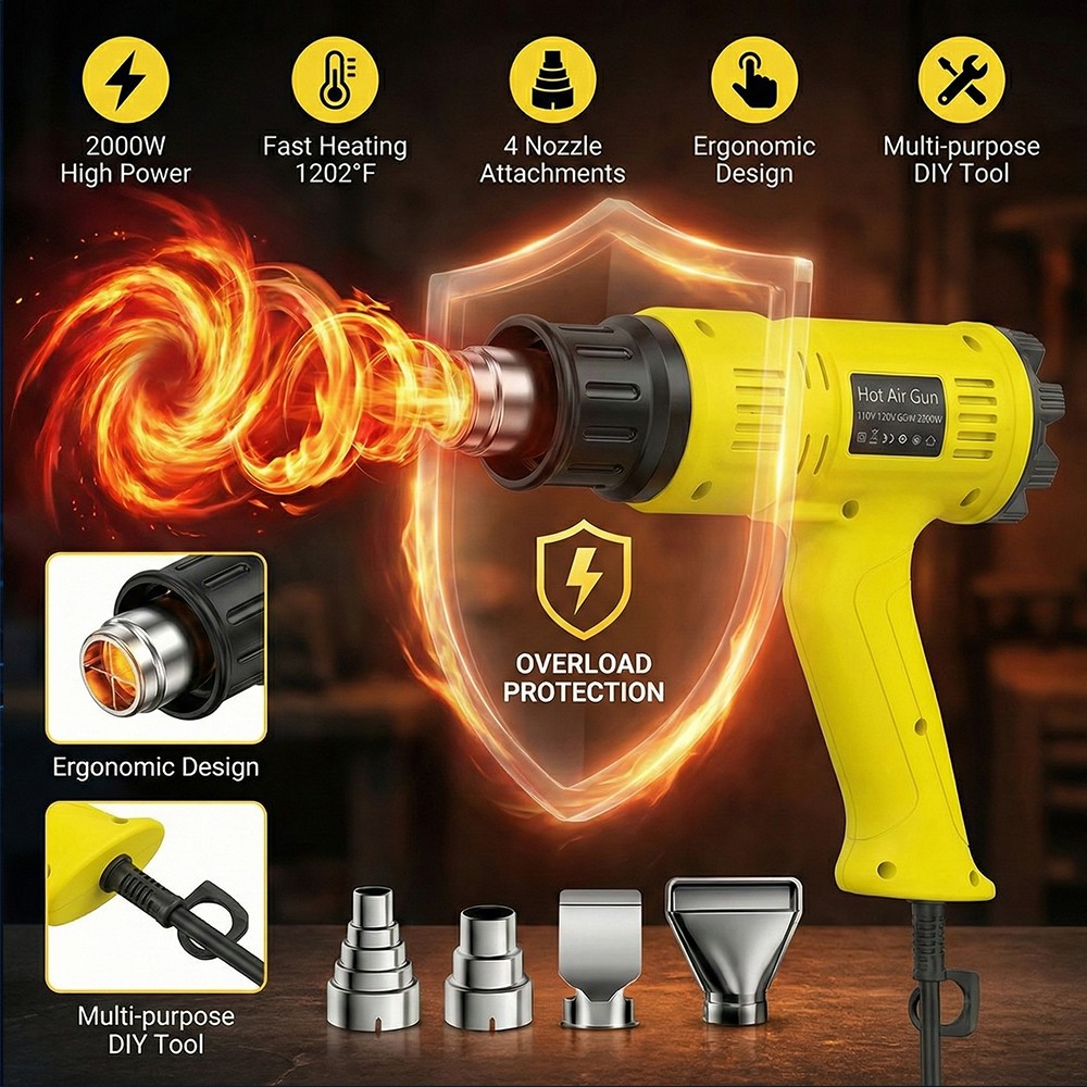 Pistola De Calor 110V Para Trabajo Pesado 2000W De Aire Caliente Nuevo