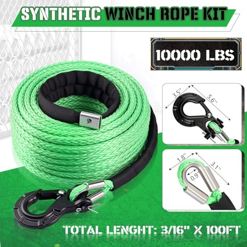 1/4&Prime; x 100 ft Synthetic Winch Rope Cable Kit, 11000lbs | 1/4&Prime; X 100 ft Green