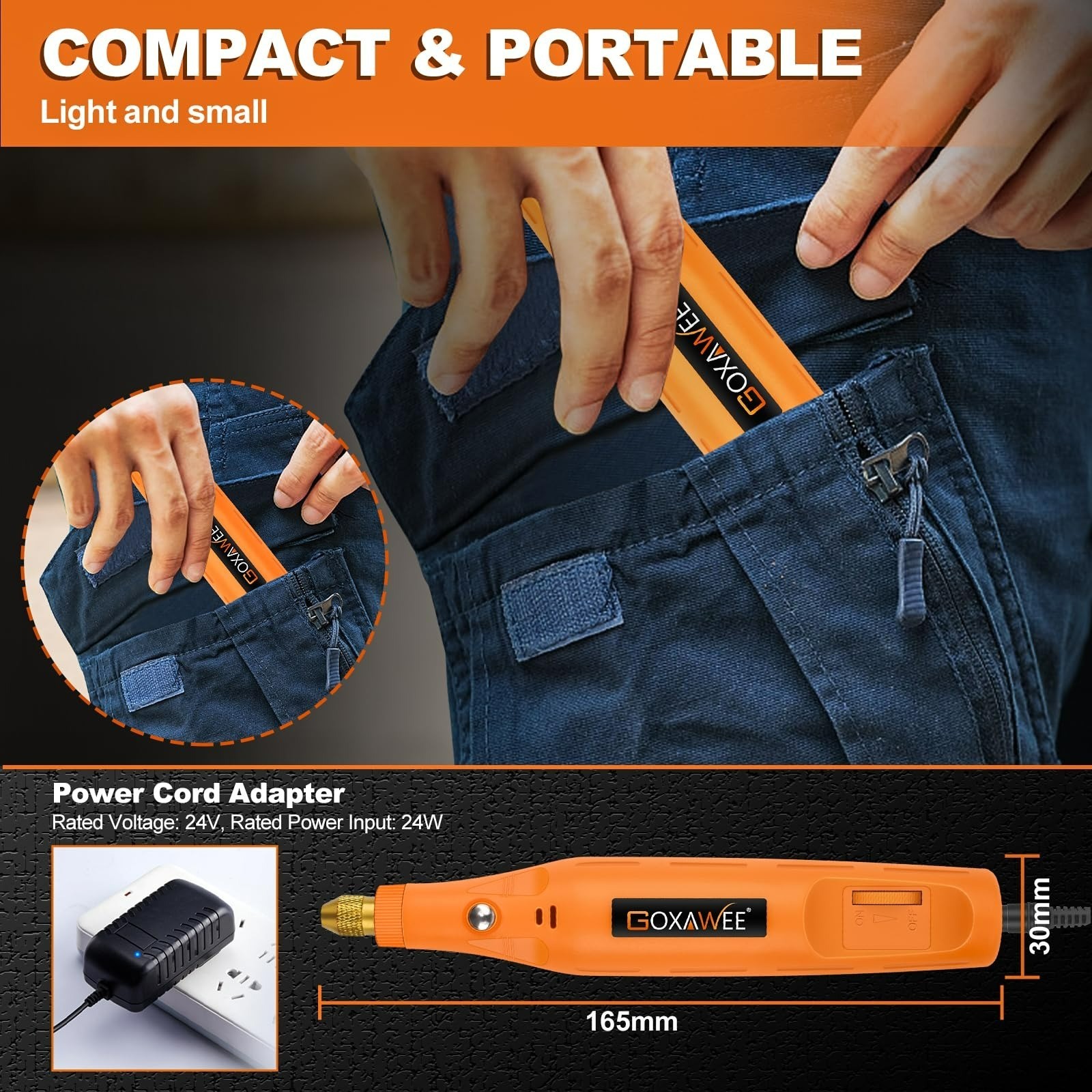 GOXAWEE Mini Corded Rotary Tool Kit, 105Pcs Electric Grinder Set