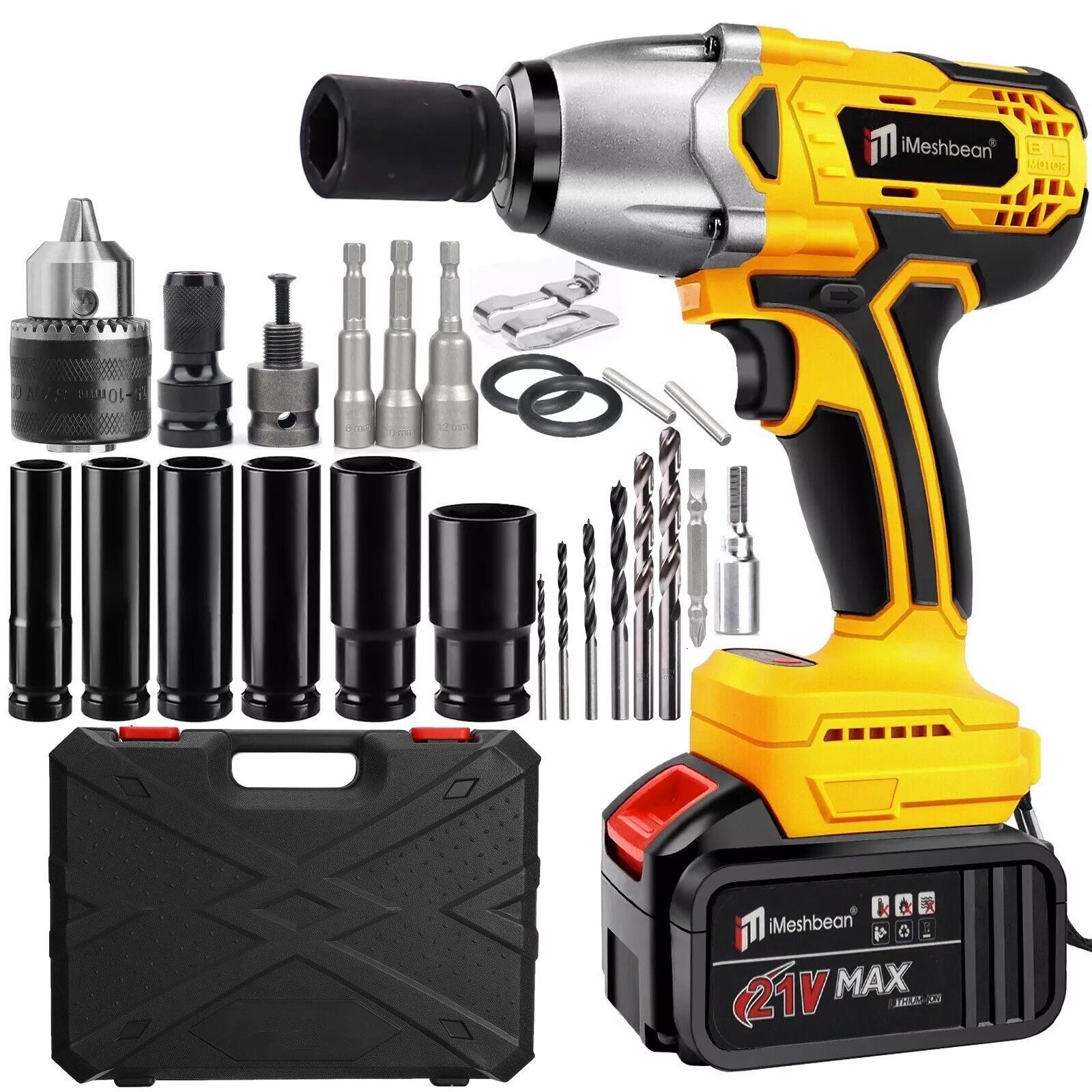 Brushless Cordless 1/2&Prime; High Torque Electric Impact Wrench Drill 1000Nm Battery
