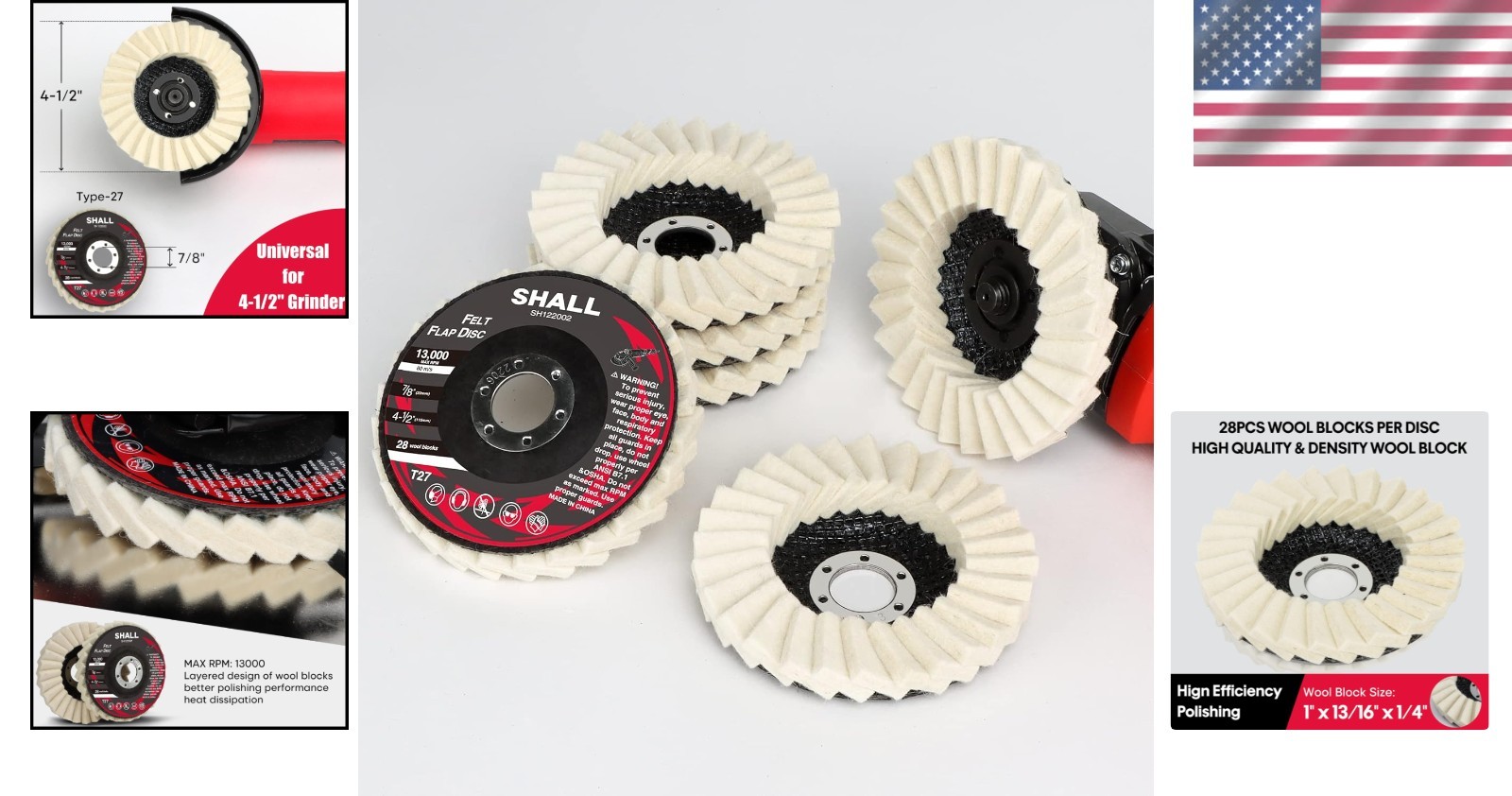 6-Pack Wool Felt Flap Discs 4-1/2&Prime; for Angle Grinders | Ultra-Fine Grit Buffing