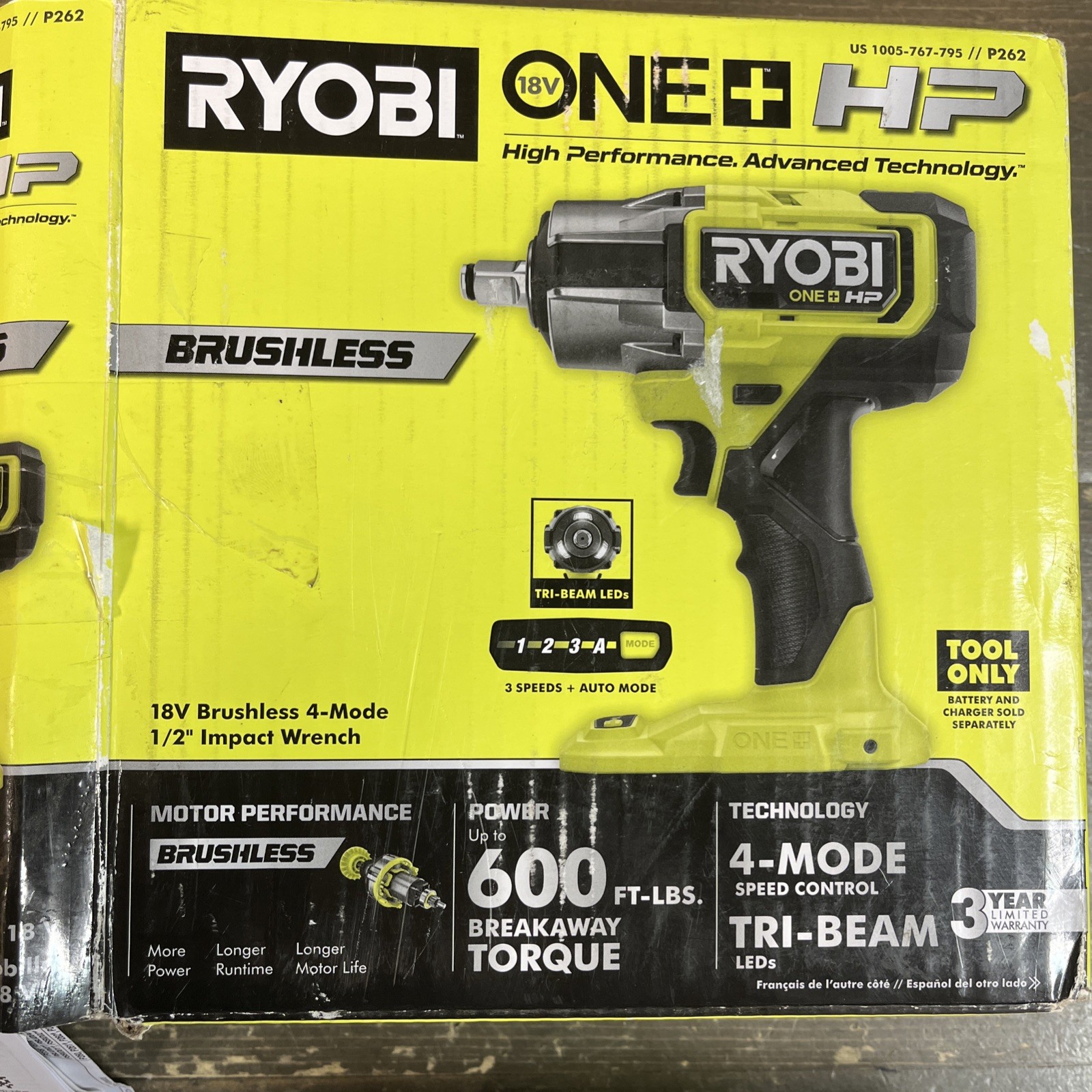 Ryobi P262 ONE+ HP Brushless 1/2” 4 Mode Impact Wrench