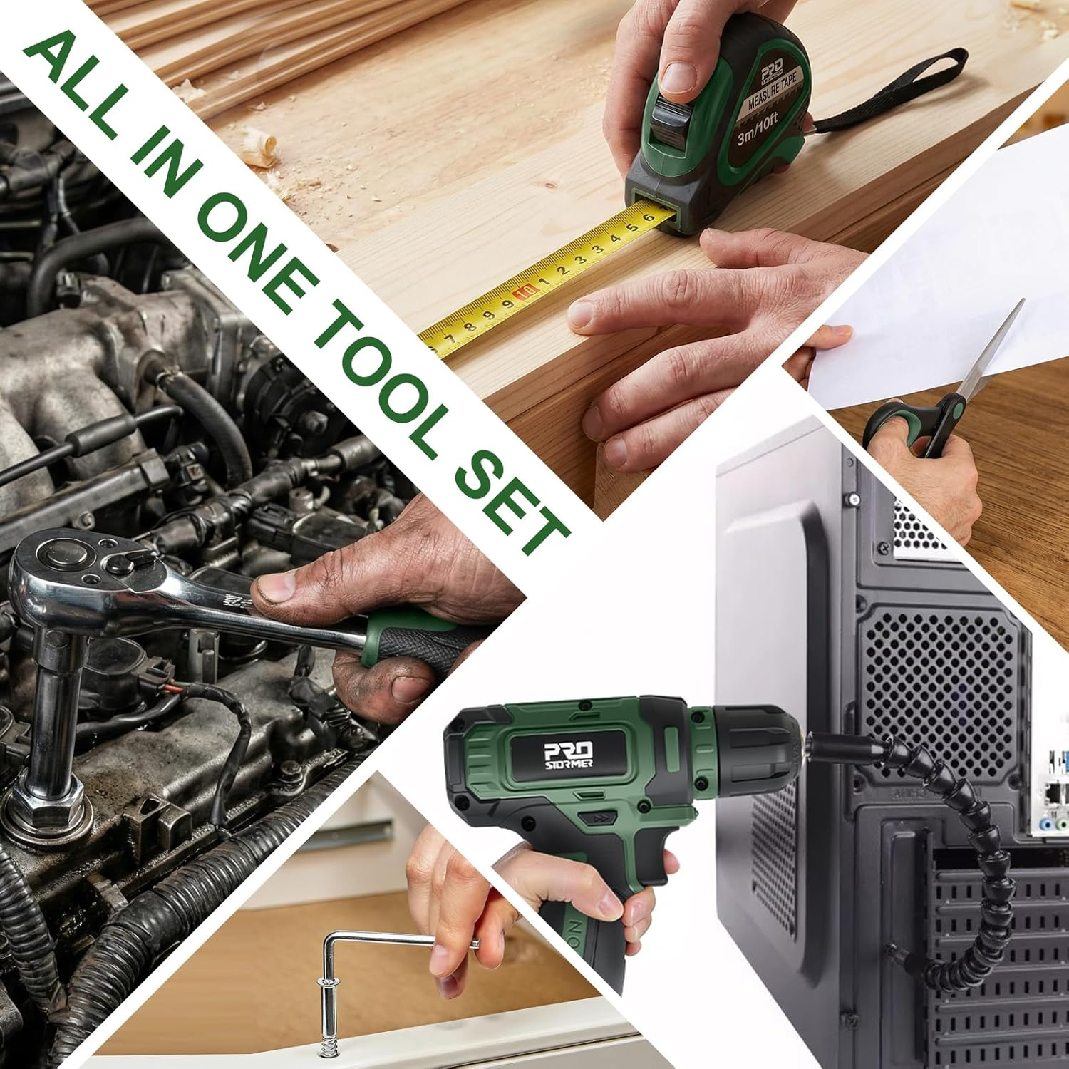 Prostormer Tool Set with 8V Cordless Drill, 369-Piece Home Tool Kit with Drill D