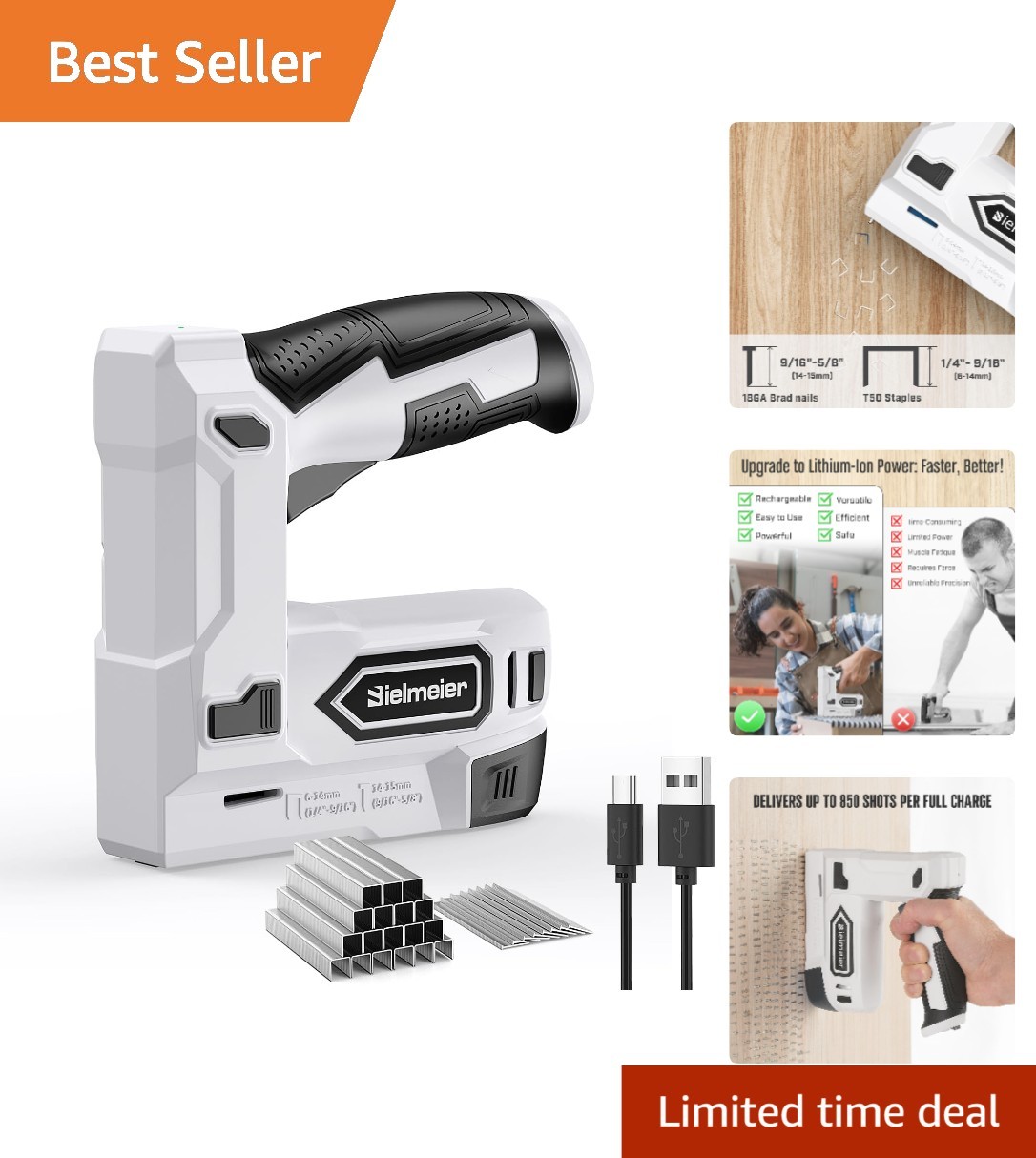 Bielmeier 4V Lithium Ion Cordless Stapler with USB Charger and Safety Features
