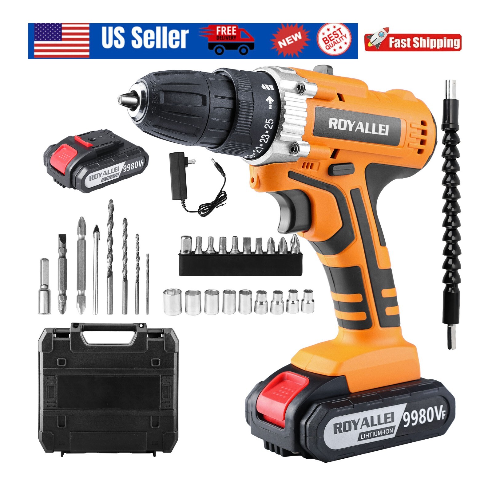 21V Li-Ion Electric Drill Dual Speed Multifunction 2 Speed Electric Li-Ion Drill