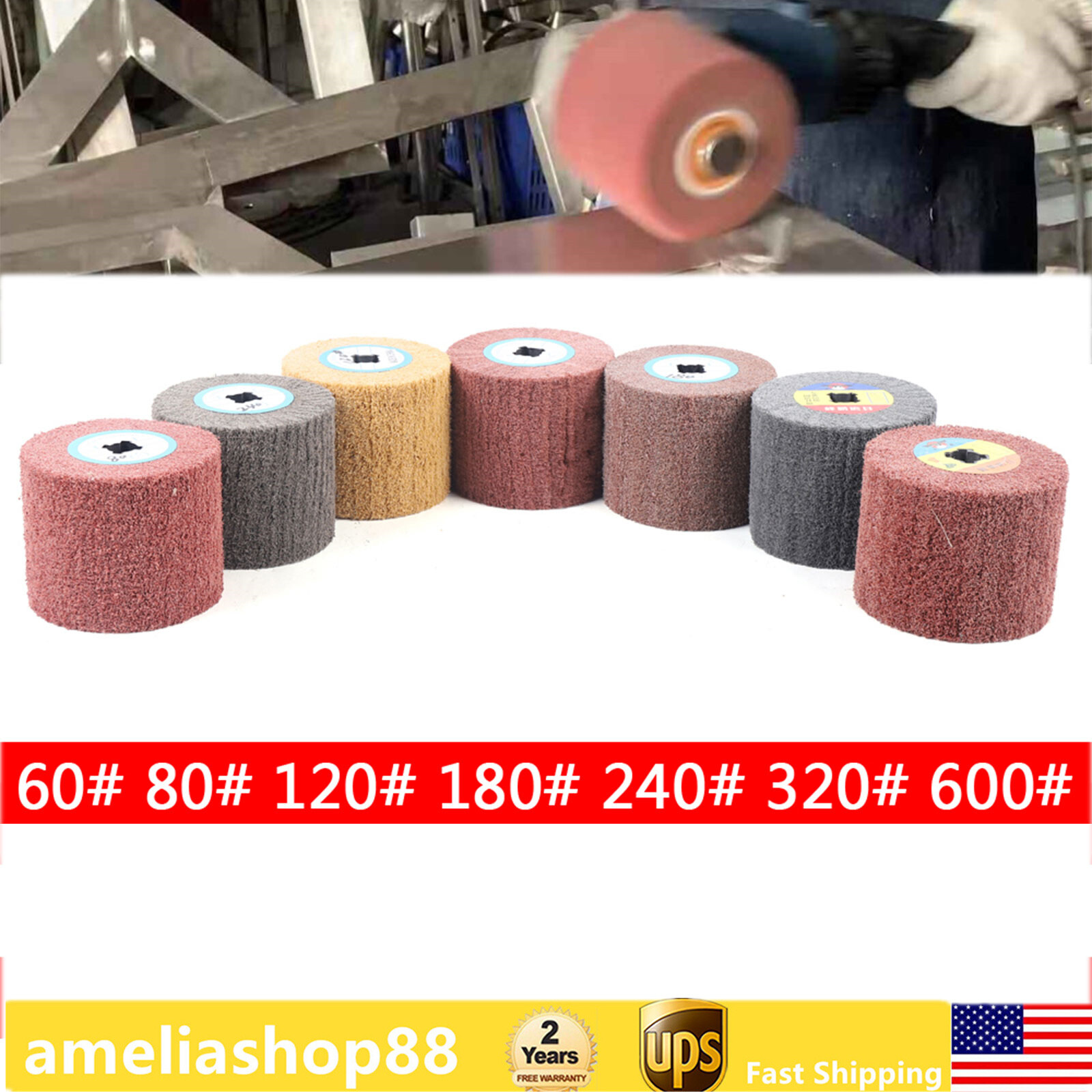 7pcs Wire Drawing Wheel Brush Drum Polisher Burnishing Polishing Buffer Wheel