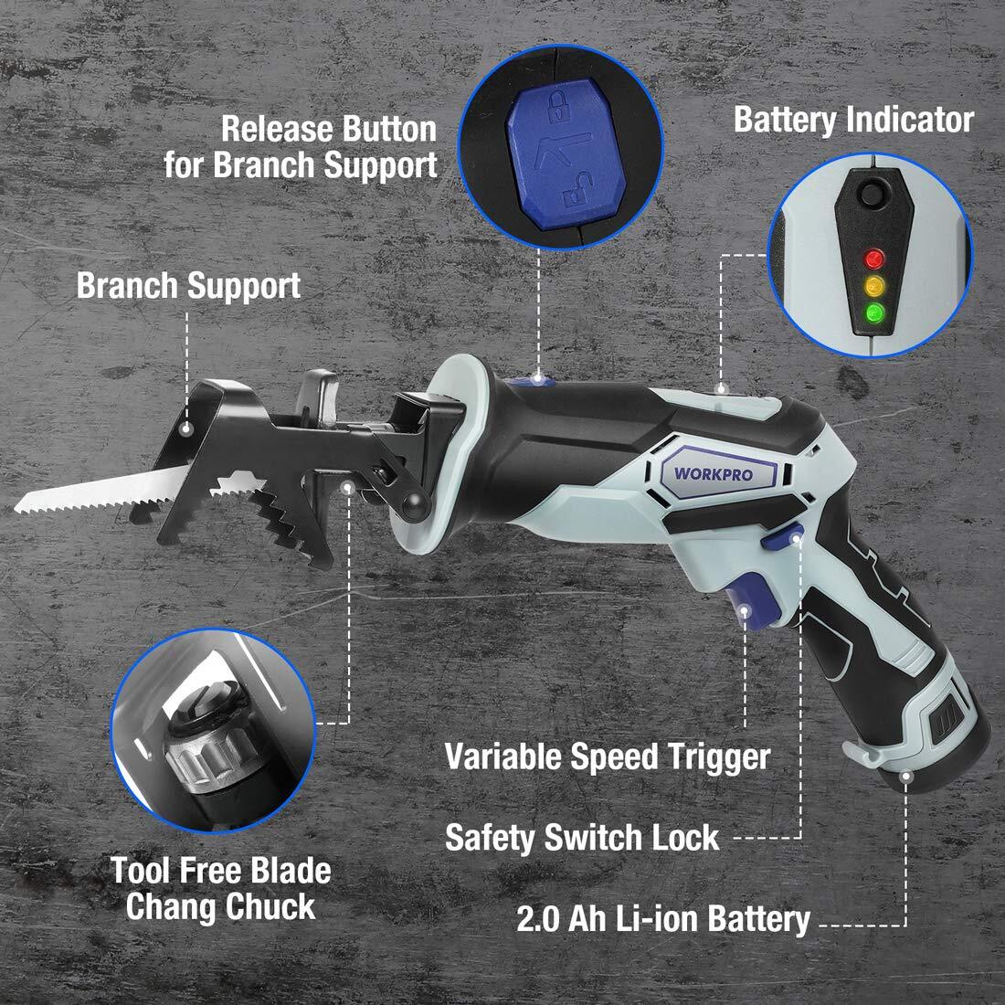 Cordless Reciprocating Saw Kits Variable Speed 3 Saw Blades Fast Charger Battery