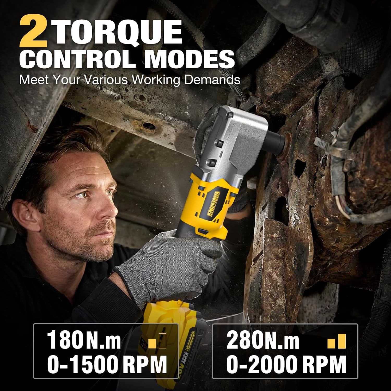 20V Brushless Right Angle Wrench, 1/2&Prime; Cordless Ratchet with 207 Ft-lbs(280N.m),