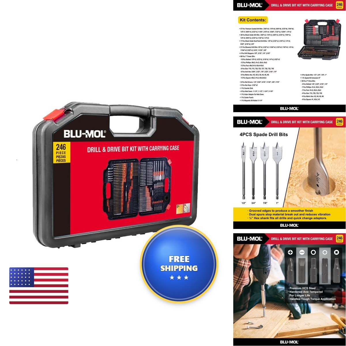 Disston E0100523 246-Piece Screwdriver Bit, Hole Saw & Drill Bit Set