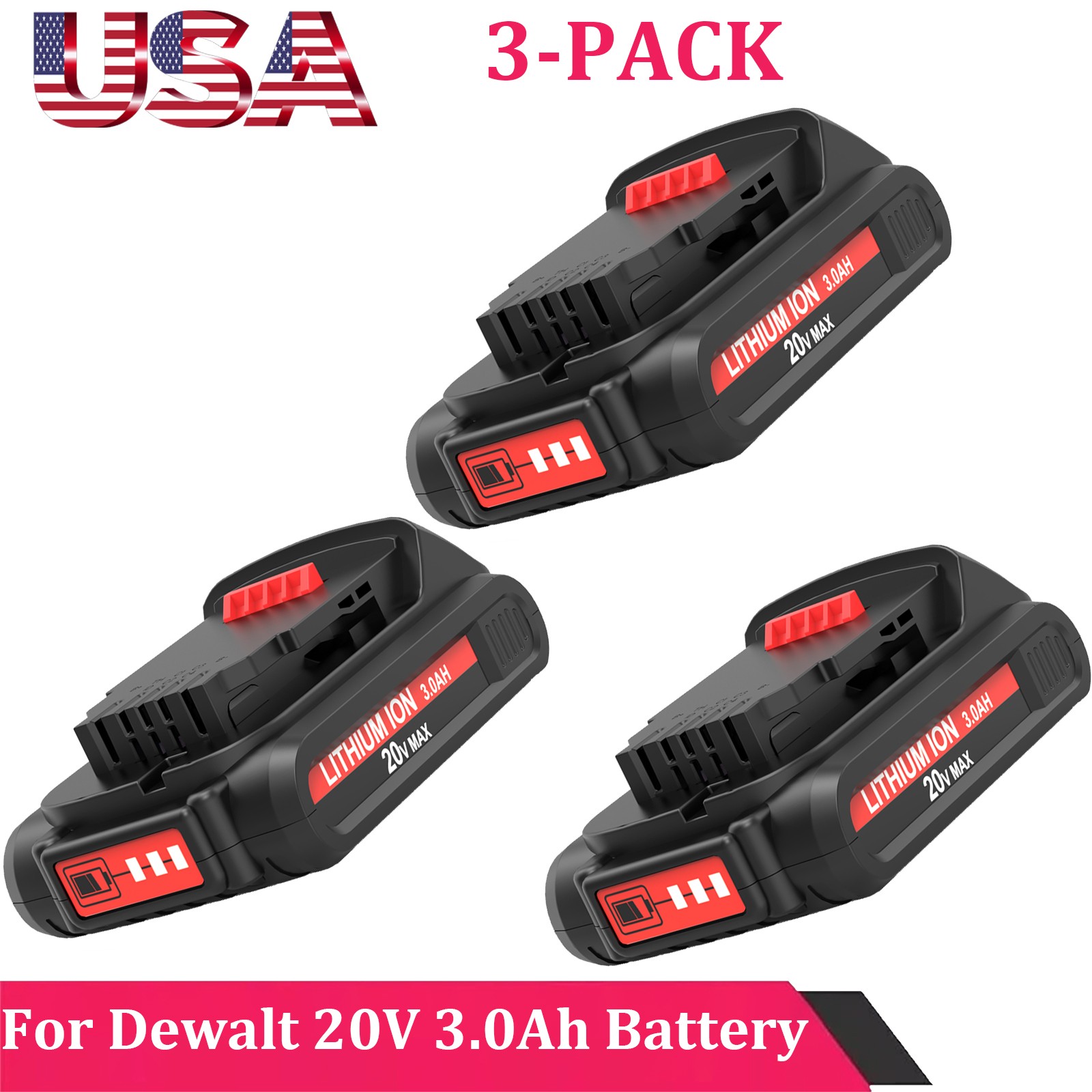 3-Pack 20V 3.0Ah for DeWalt 20 Volt Max Lithium Ion Battery DCB201 DCB206 DCB205