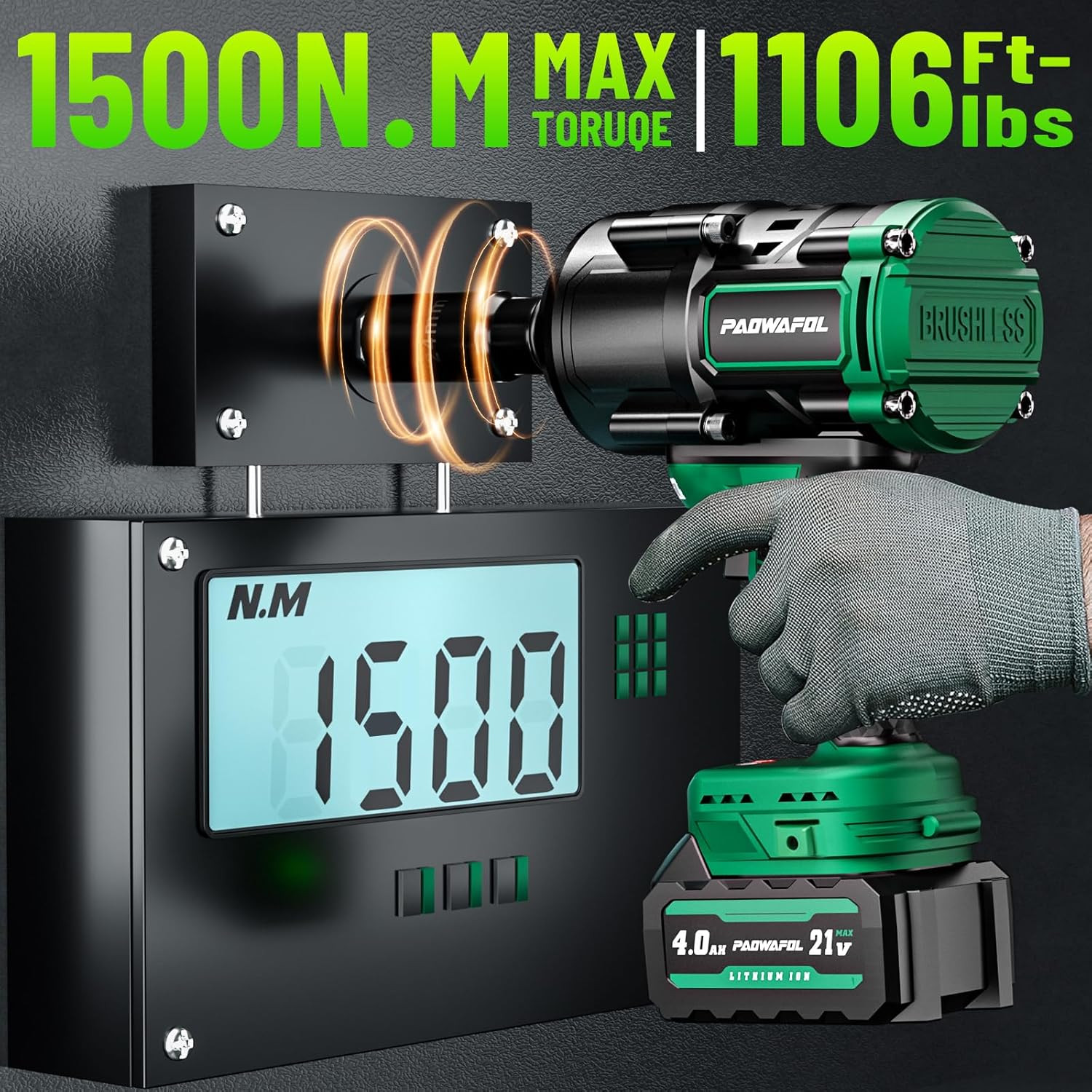 2026 New Upgrade 1500N.M(1106Ft-Lbs) Impact Wrench, High Torque 1/2 Impact Gun w