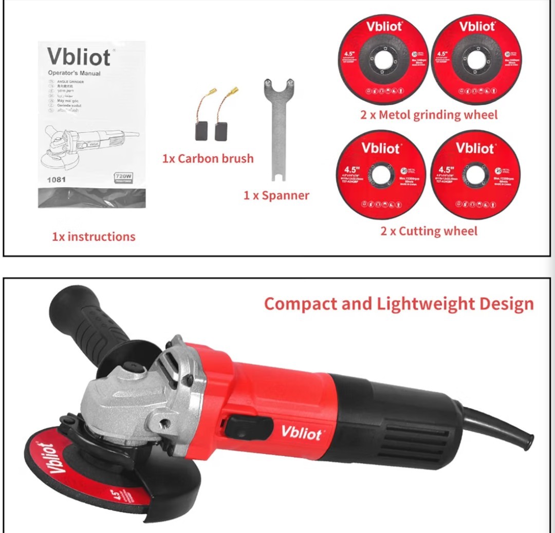 ELECTRIC ANGLE GRINDER TOOL 6A 4-1/2 INCH WITH 360 ROTATIONAL GUARD 11000RPM