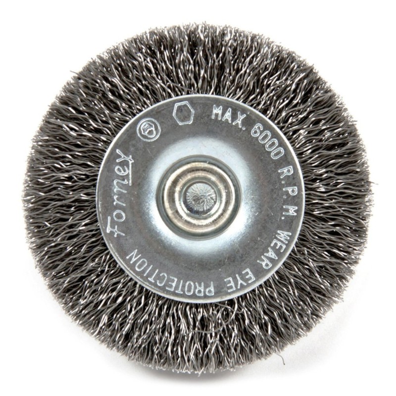 Forney 72735 Wire Wheel Coarse Crimped Chrome Brush 3 in. with 1/4 in. Hex Shank