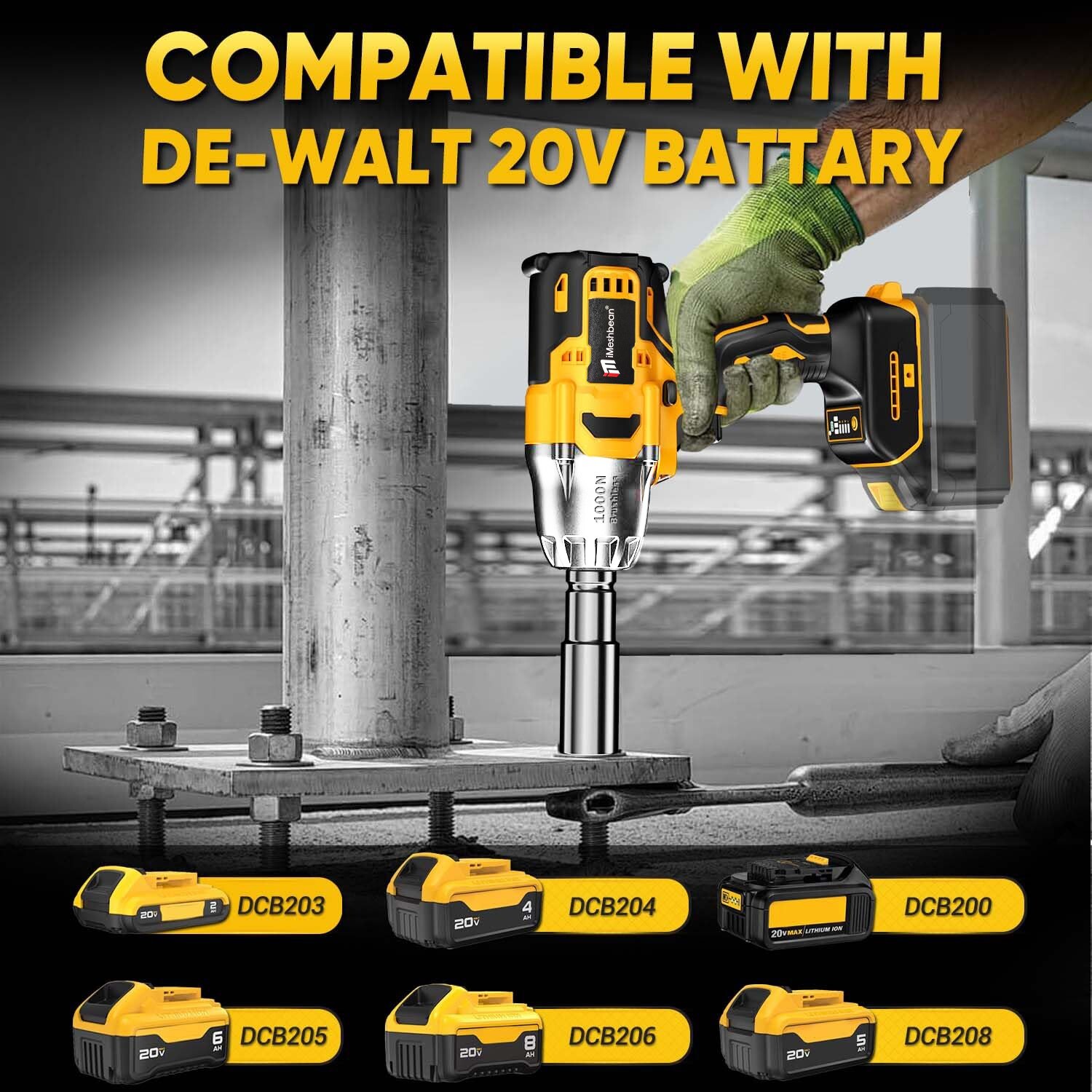 Cordless Impact Wrench 1/2 inch Fits DeWalt 20v (No Battery), 735Ft-lbs(1000N.m)