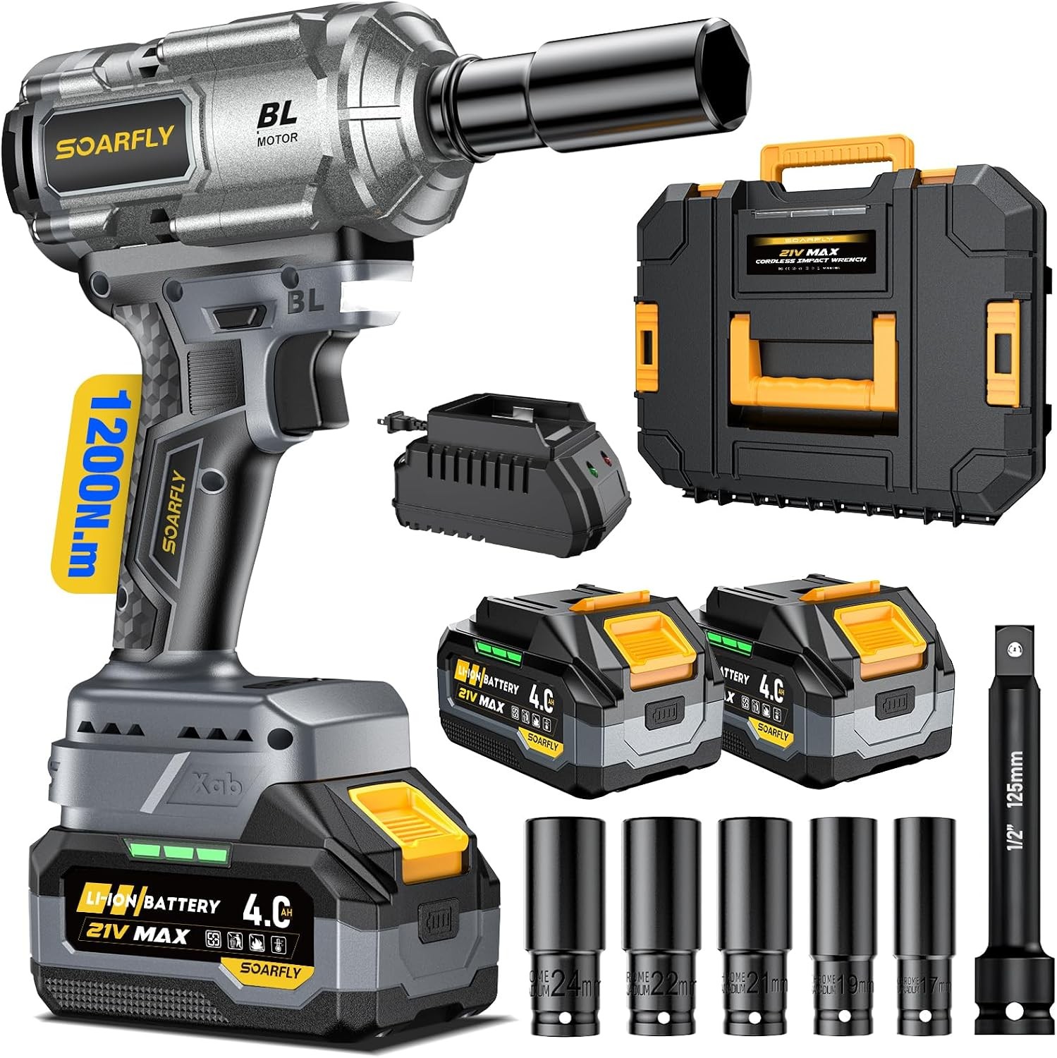 SOARFLY Upgraded Cordless Impact Wrench 1/2&Prime;, 900 Ft-lbs (1200 Nm) Brushless