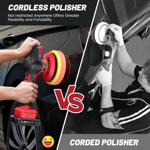 Cordless Car Buffer Polisher kit w/ 2x2000mAh 21V Batteries, 6Inch-21V, A-red