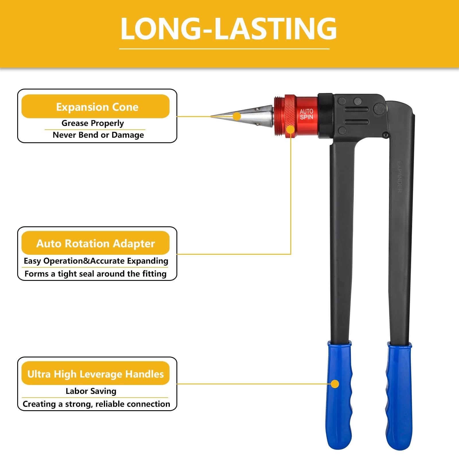 GUOFIS Auto-spin PEX A Expansion Tool, Automatically Rotation Red and Black