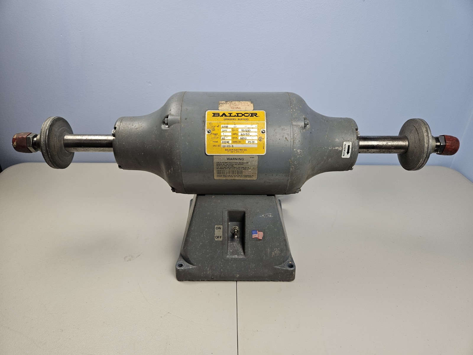 Baldor 333B 8&Prime; Bench Buffer Grinder 3/4HP 3600RPM 115/230V 1PH 60HZ USA Made