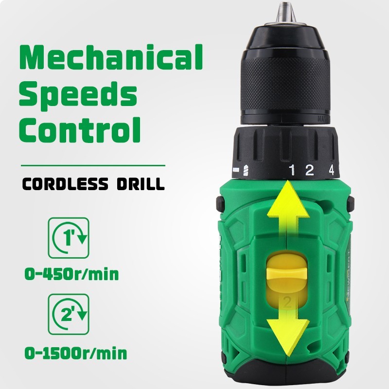 Heavy Duty Brushless Drill 12V 2 Batteries 35N.m Torque 2-Speed Workshop
