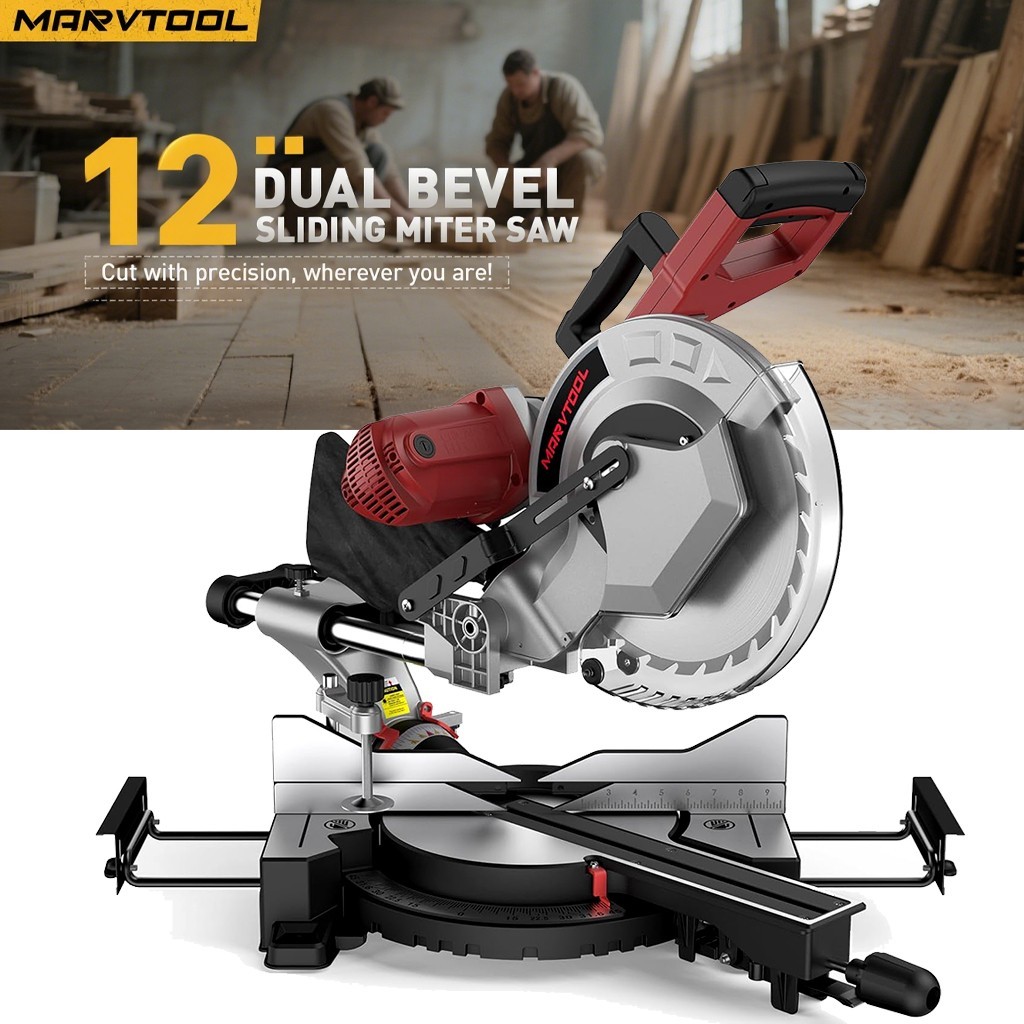 12-Inch Sliding Compound Miter Saw – 15 Amp Double Bevel with Extension Table