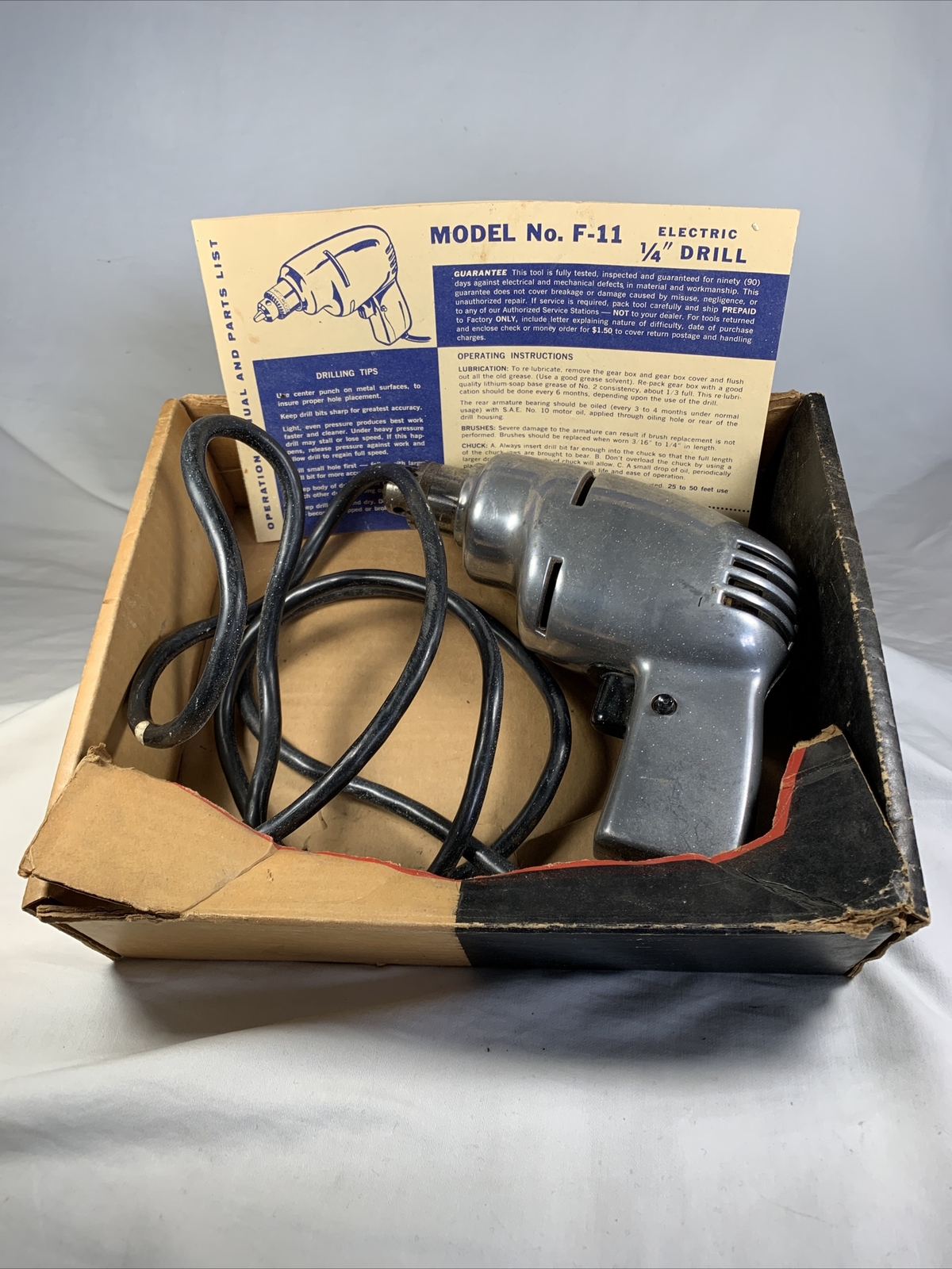 Ram Tool FURY 1/4&Prime; DRILL 2.0 AMPS 115 VAC 2000rpm MODEL NO. F-11 no chuck Key