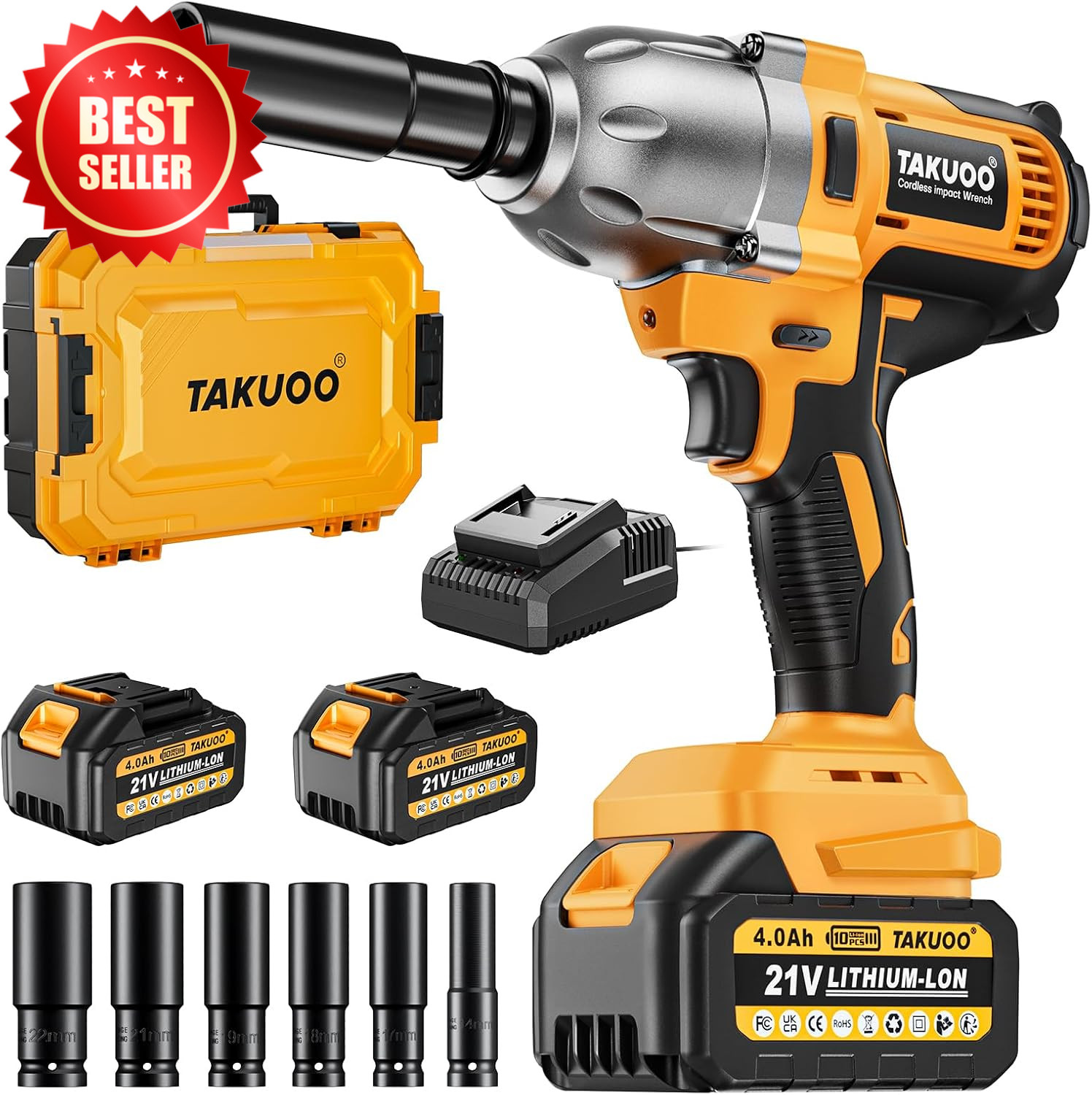 1/2&Prime; Cordless Brushless Impact Wrench 900Ft-Lbs 2X 4.0Ah Battery Kit US